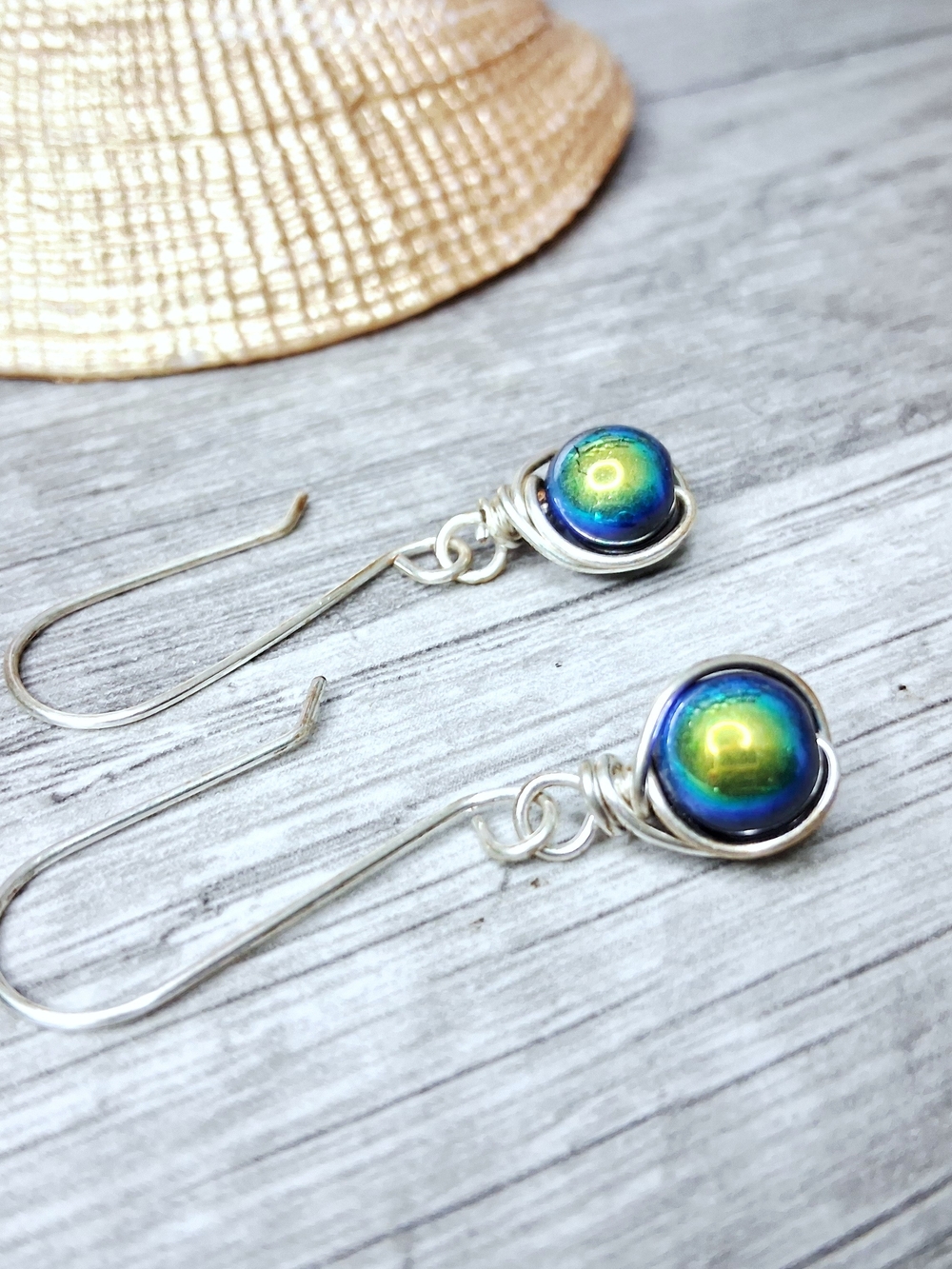 Holographic Glass Beaded Earrings - Picture 2 of 3